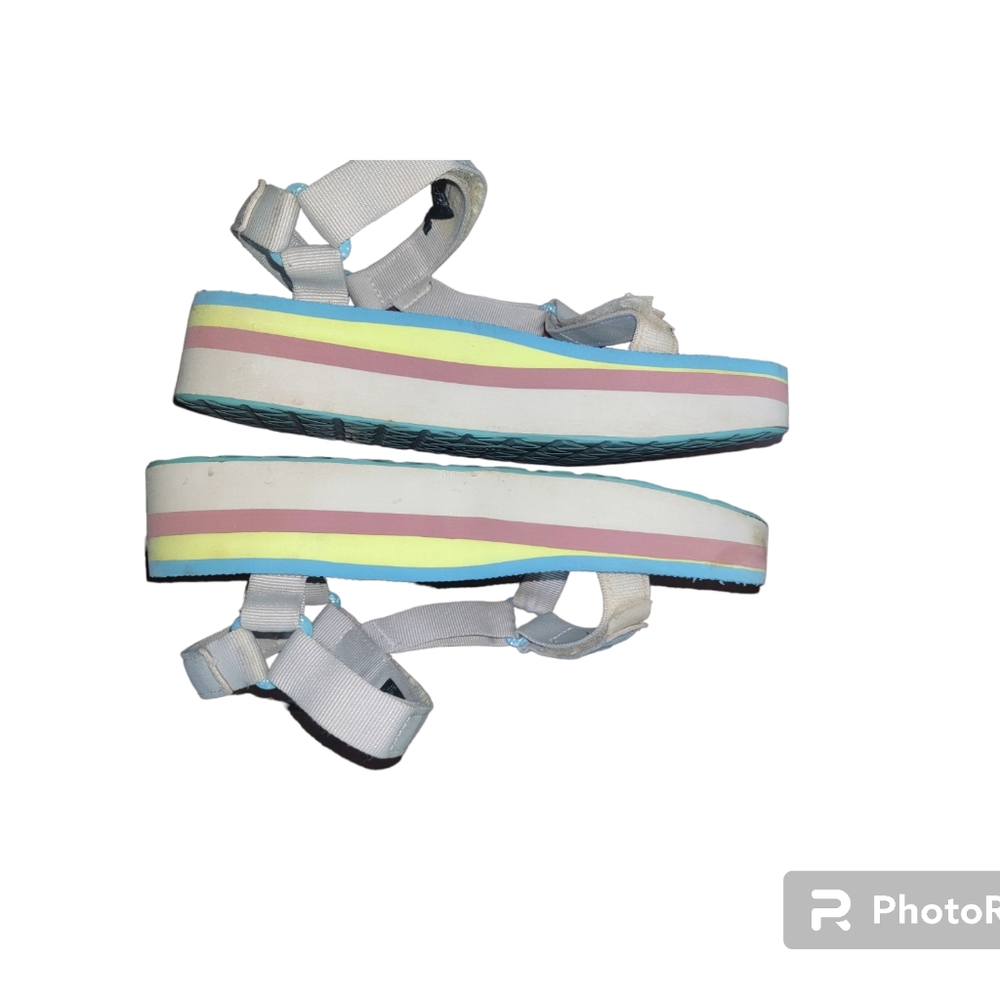 Teva Women's Blue Sandals with off White Straps and Multi-Color Platform